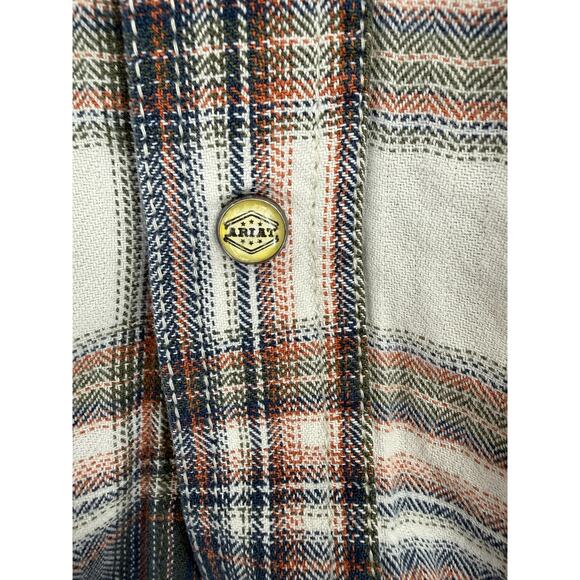 Ariat Retro Fit Pearl Snap Western Shirt Mens Large Blue White Rust Plaid - Picture 4 of 9